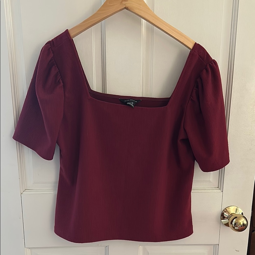 Club Monaco Red Puff Sleeve Fitted Blouse